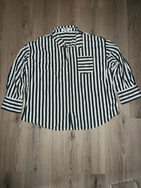 4th & Reckless Striped Button-Down Shirt XXL | Green & White Cotton Relaxed Fit